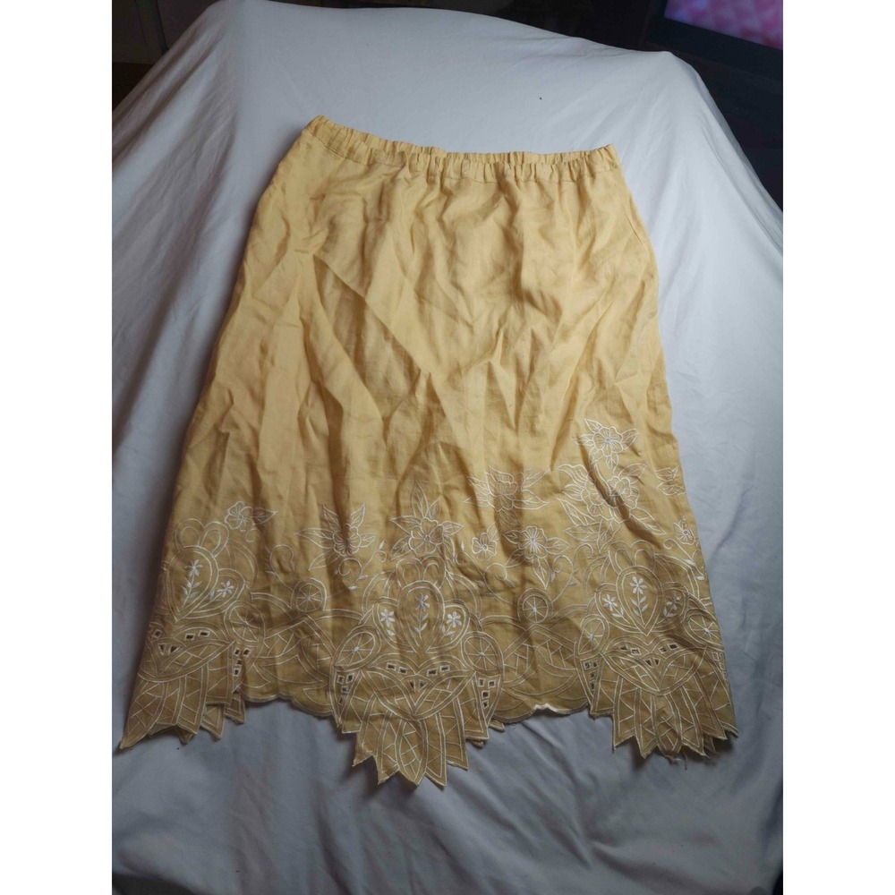 Donna Vinci A Line Skirt Womens Size 16‎ Yellow Woven Ramie Embroidered Eyelet